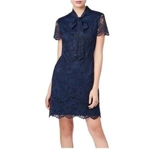 NWT Betsey Johnson Navy Blue Lace Tie-Neck Shift Dress, Size 8